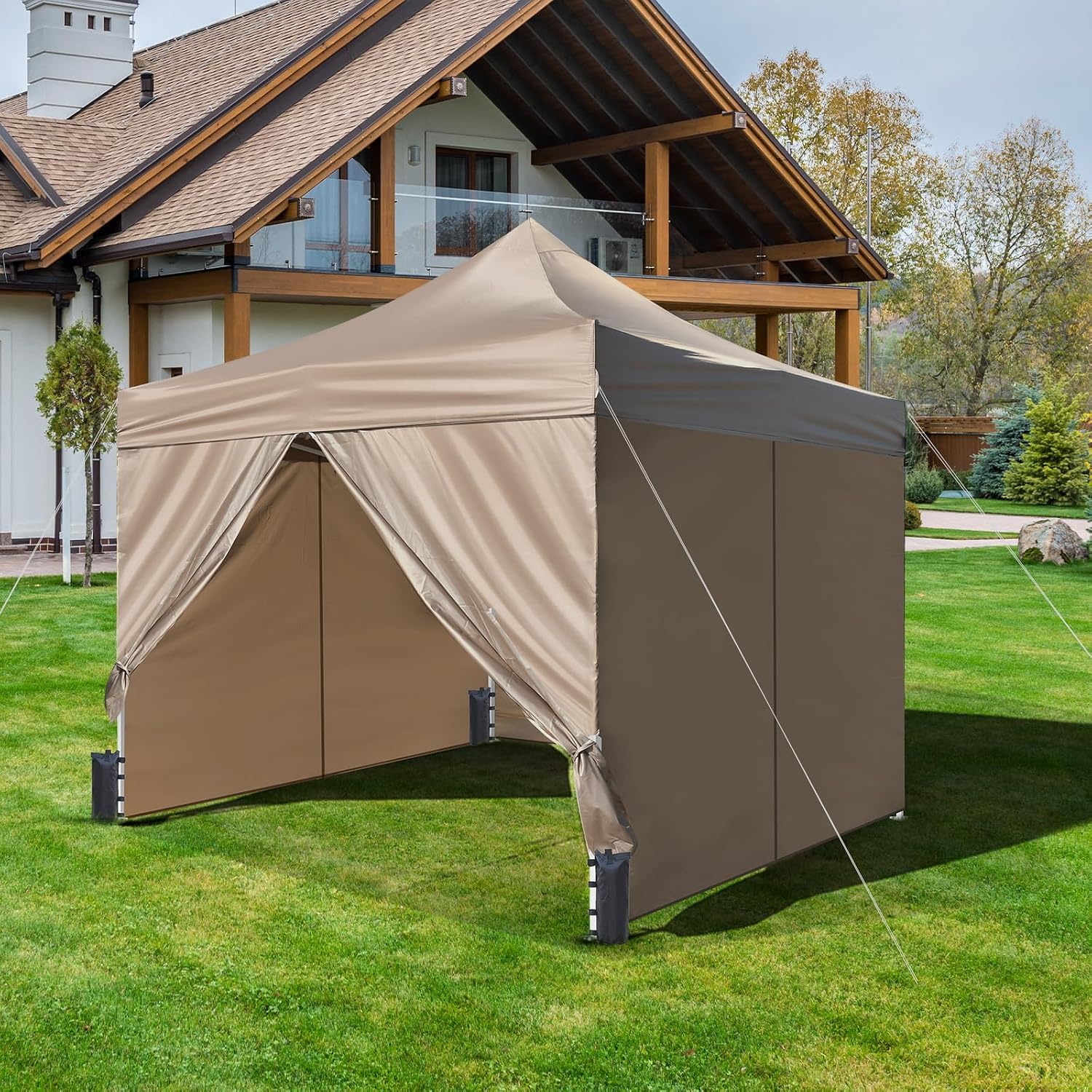 10x10ft Commercial Pop Up Canopy Tent with Removable Sidewalls, Waterproof Adjustable Height Outdoor Gazebo Sun Shelter, Heavy Duty UPF 50+ Party Tent for Camping & Events - Beige