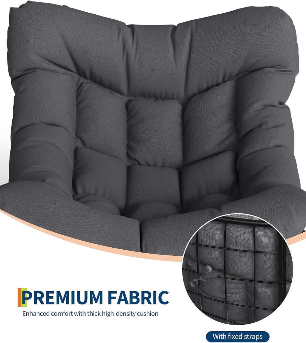 GarveeLife Outdoor Papasan Rocking Chair, Oversized Rocking Chair with Sturdy Metal Frame, Patio Egg Rocker for Balcony Backyard Porch Bedroom, Grey