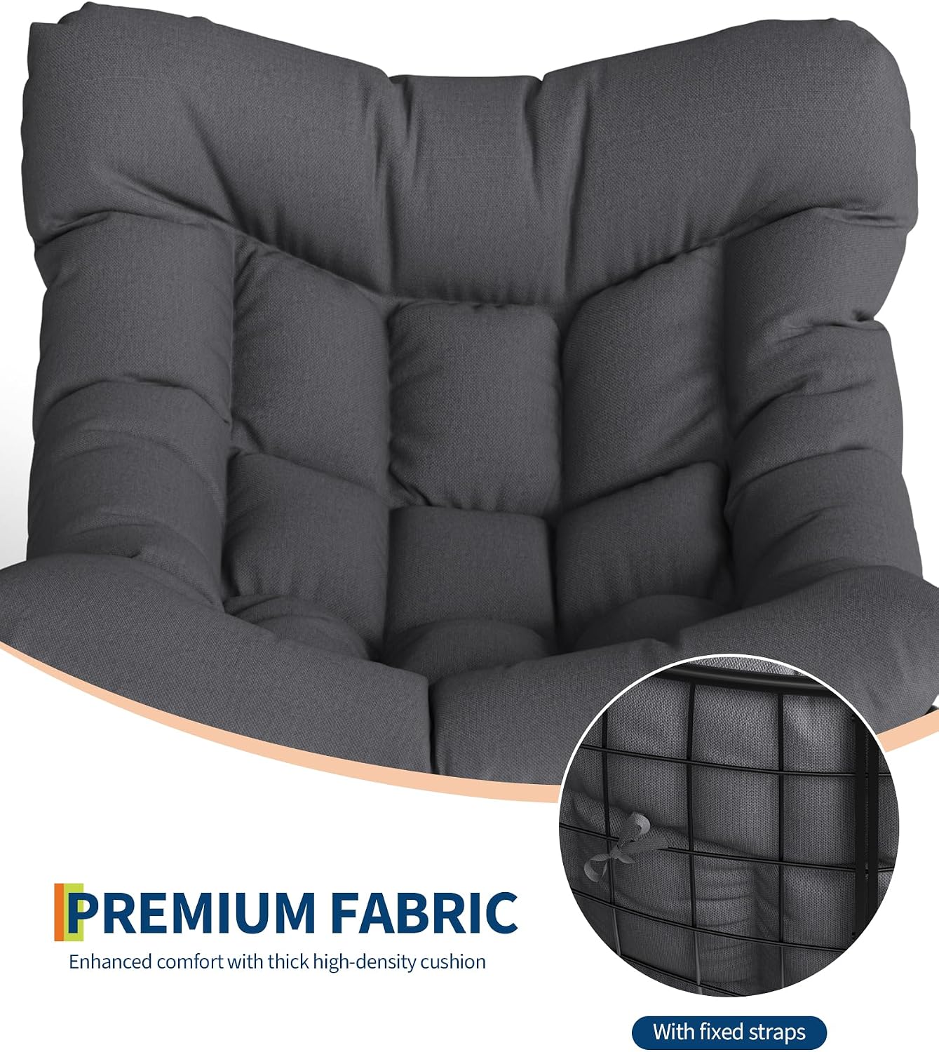 GarveeLife Outdoor Papasan Rocking Chair, Oversized Rocking Chair with Sturdy Metal Frame, Patio Egg Rocker for Balcony Backyard Porch Bedroom, Grey