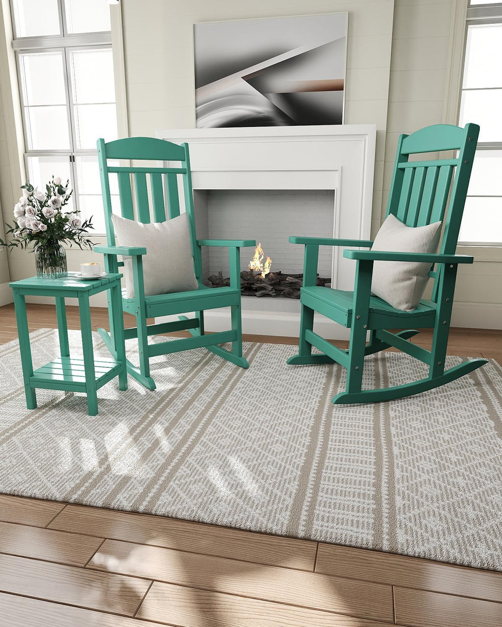 NAVINE Outdoor Rocking Chairs Set of 2, Oversized High Back Patio Rocking Chairs, All Weather Porch Rocking Chairs for Outside. Lake Blue