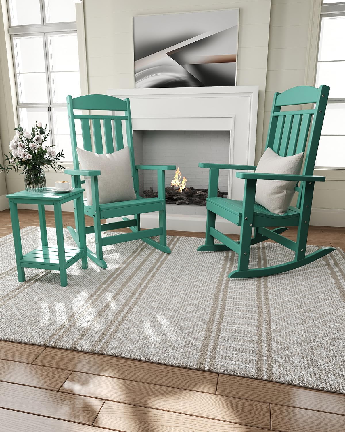 NAVINE Outdoor Rocking Chairs Set of 2, Oversized High Back Patio Rocking Chairs, All Weather Porch Rocking Chairs for Outside. Lake Blue