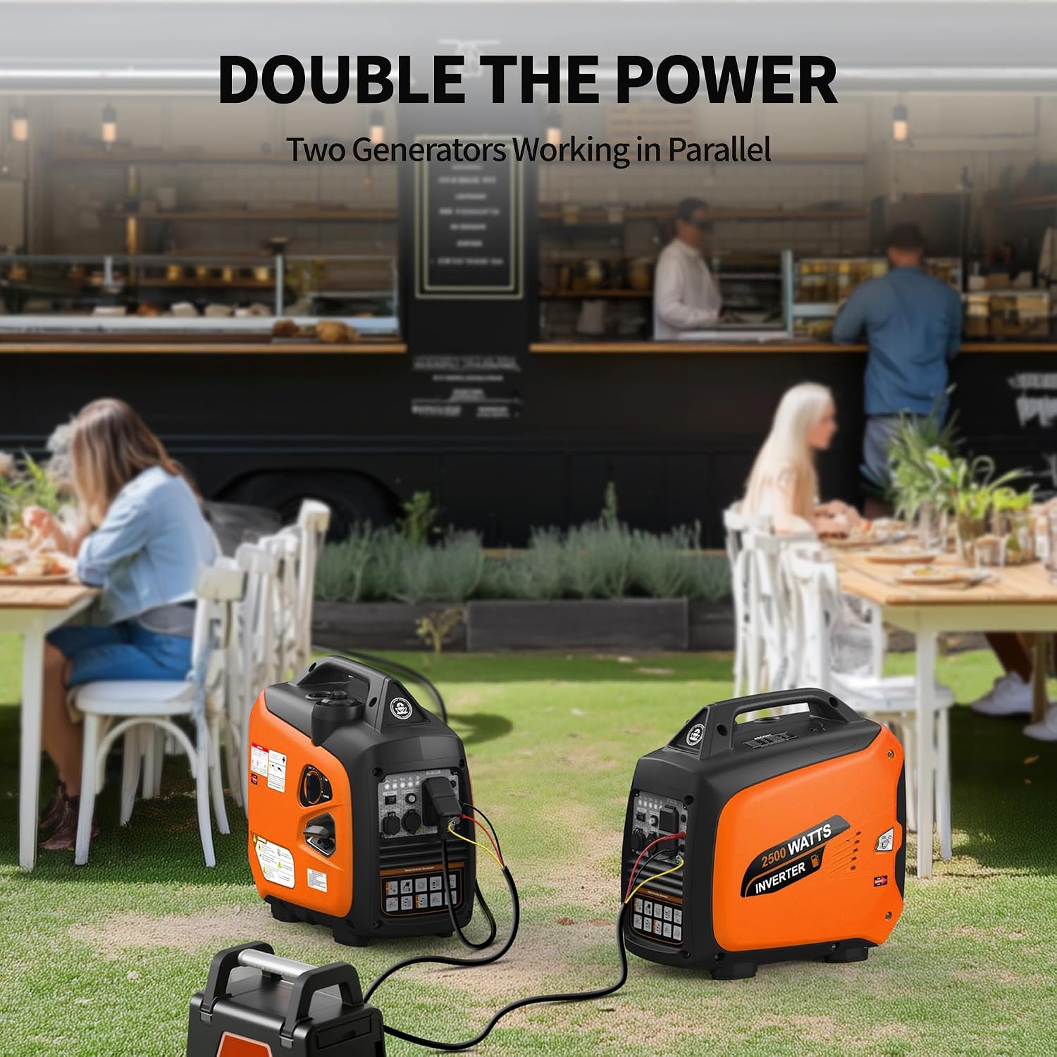 2500 Watt Portable Inverter Generator, Ultra-Quiet Long Runtime Gas Generator with CO-Sensor Fuel Off, Parallel function, for Camping, Tailgating, Home Emergency Use, EPA Compliant (Orange)