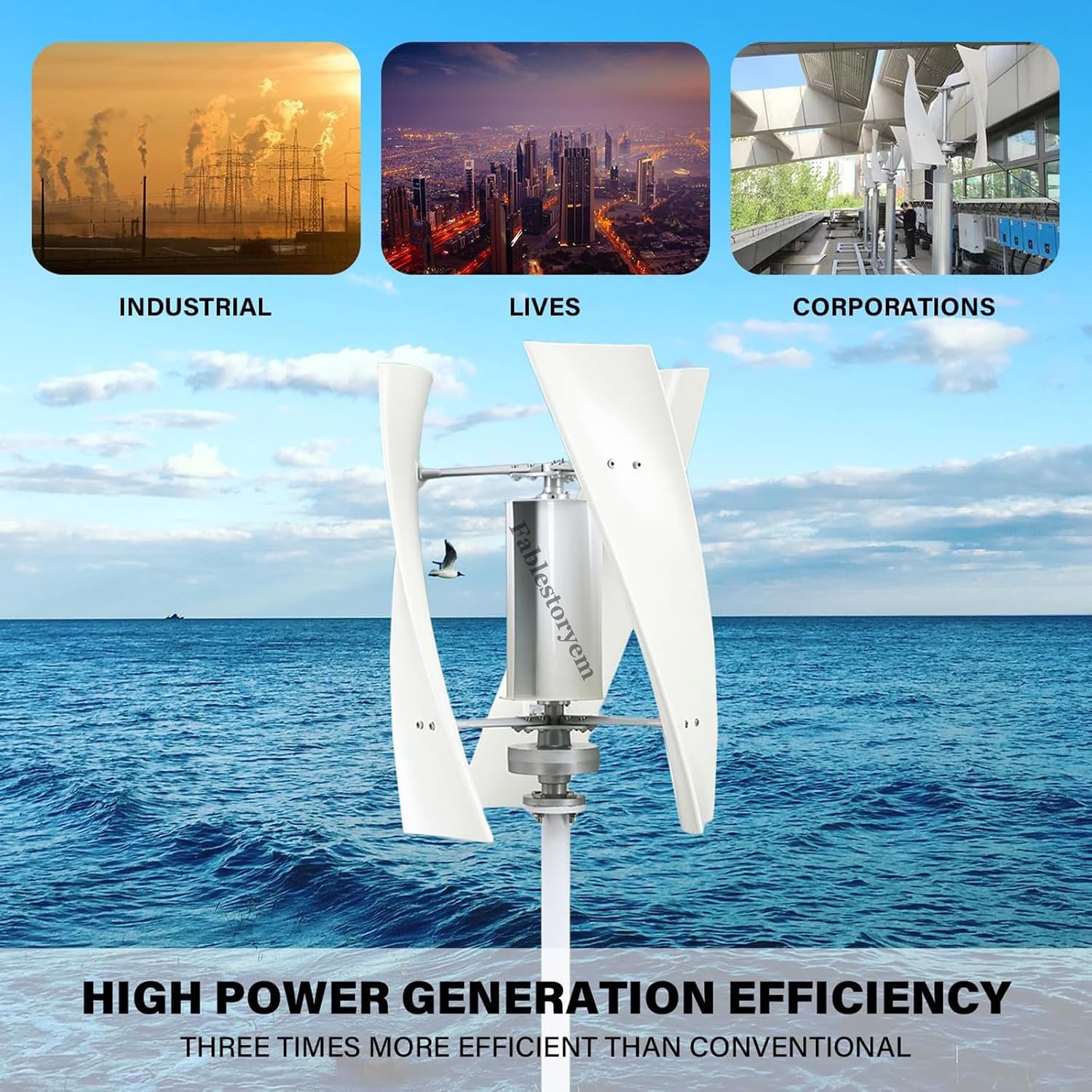 14000W Vertical Wind Generator, 3-Blade Home Magnetic Levitation Vertical Wind Turbine, Waterproof Charge Controller - for Home Use,White-24V
