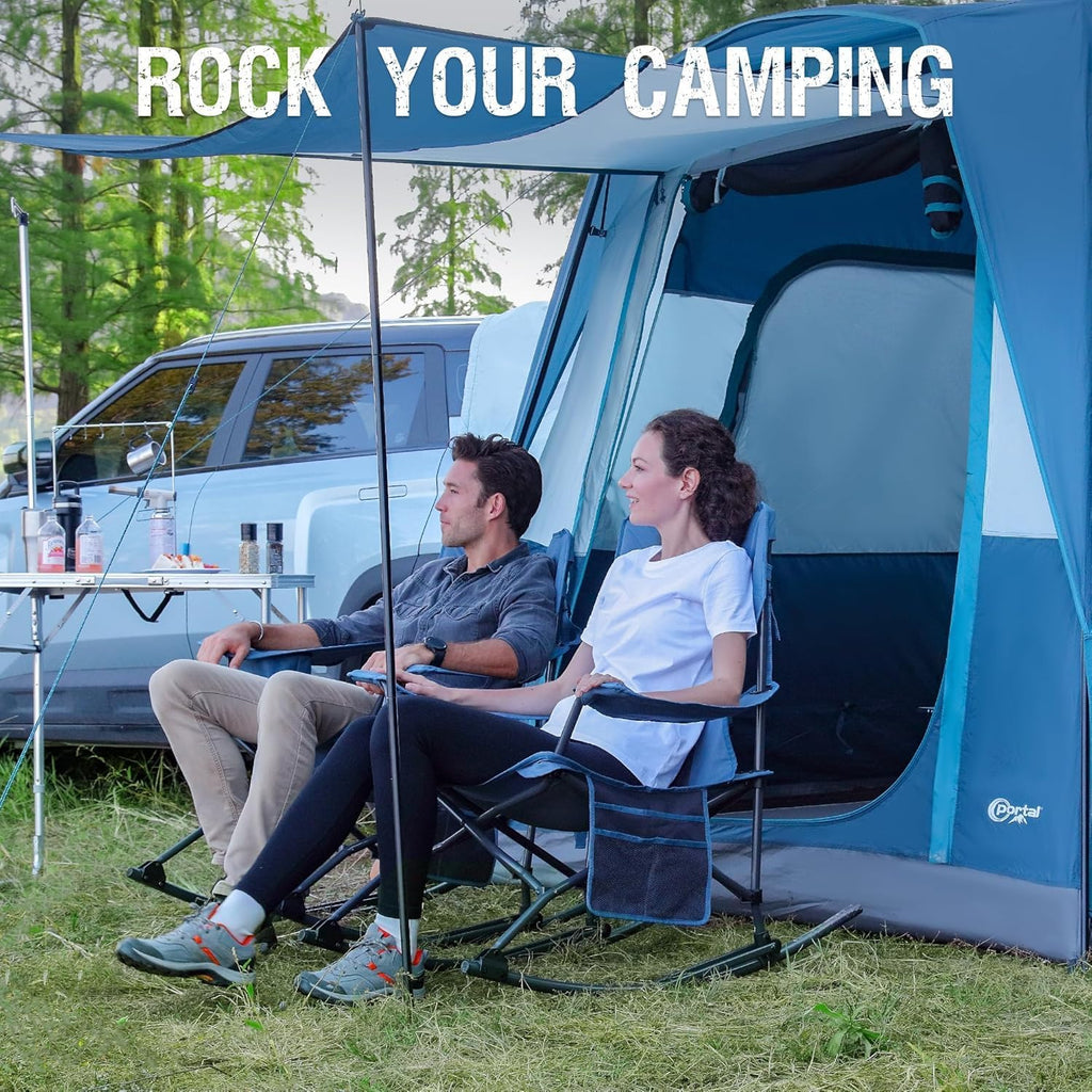 Portal Outdoor Rocking Chair Camping Folding Portable Rocker with Cup Holder Side Pocket Carry Bag, Support 350LBS (Mesh Blue), 2 Pack