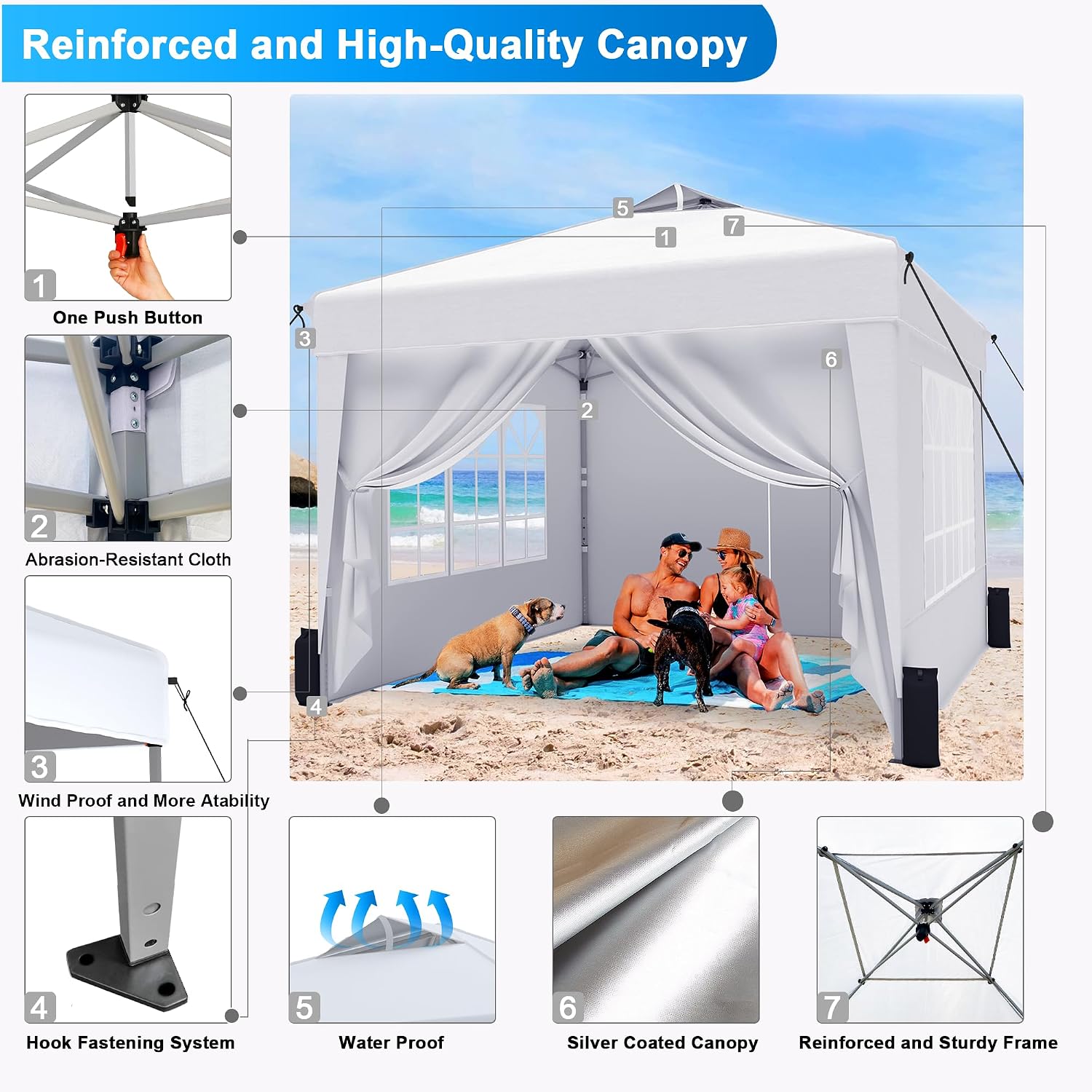 SANWAY 10x10 Pop Up Canopy Tent with Sidewalls x 4 – Easy Setup Canopy Tent, Waterproof, UV-Resistant, Portable with Carry Bag for Outdoor Events, Camping, and Backyard Parties – White