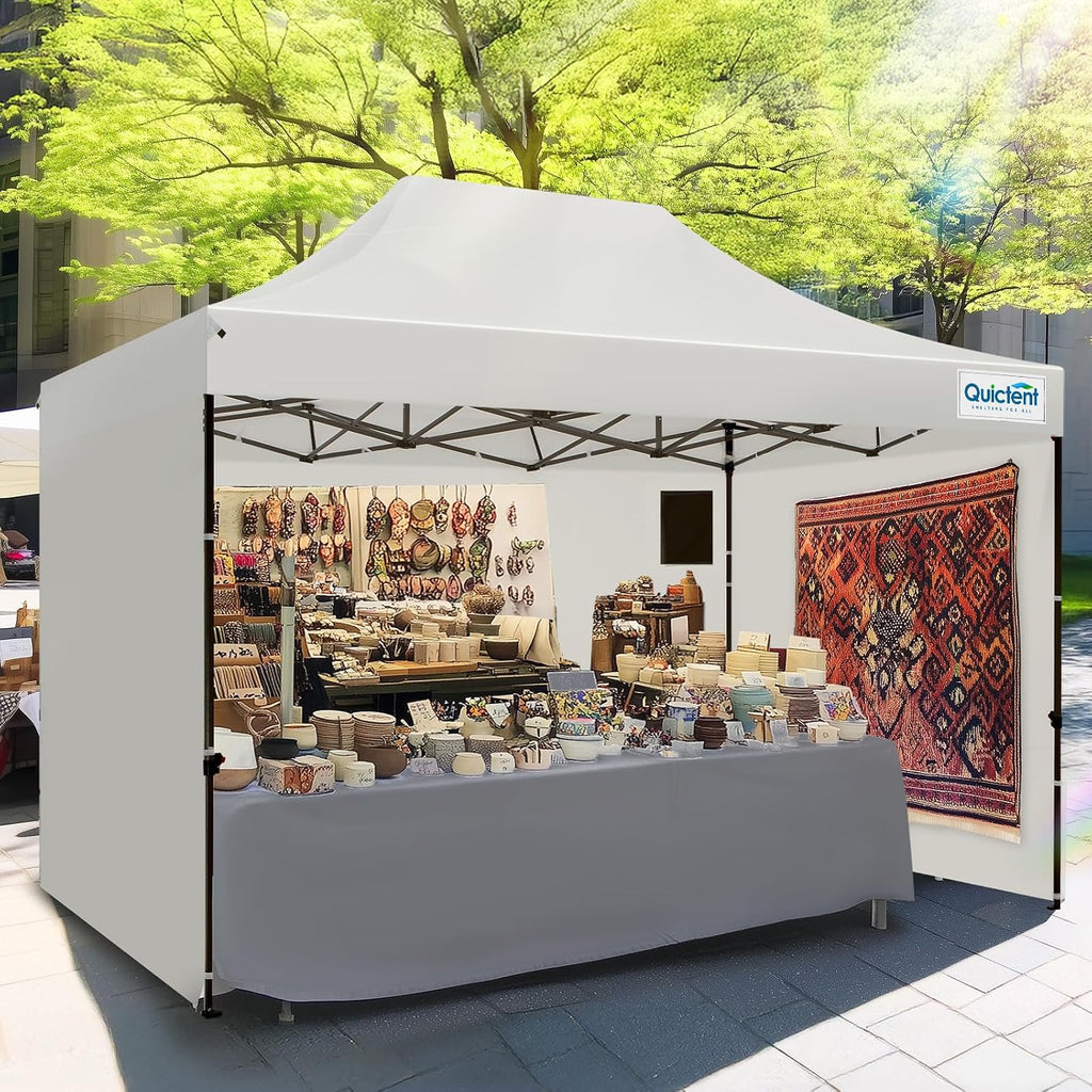 Quictent 10x15 Heavy Duty Pop up Canopy Tent with 3 Removable Sidewalls, Commercial Grade Instant Shelter with Wheeled Bag for Outdoor, Parties, Markets, 600D PU Coated UPF 50+ Sun Shield