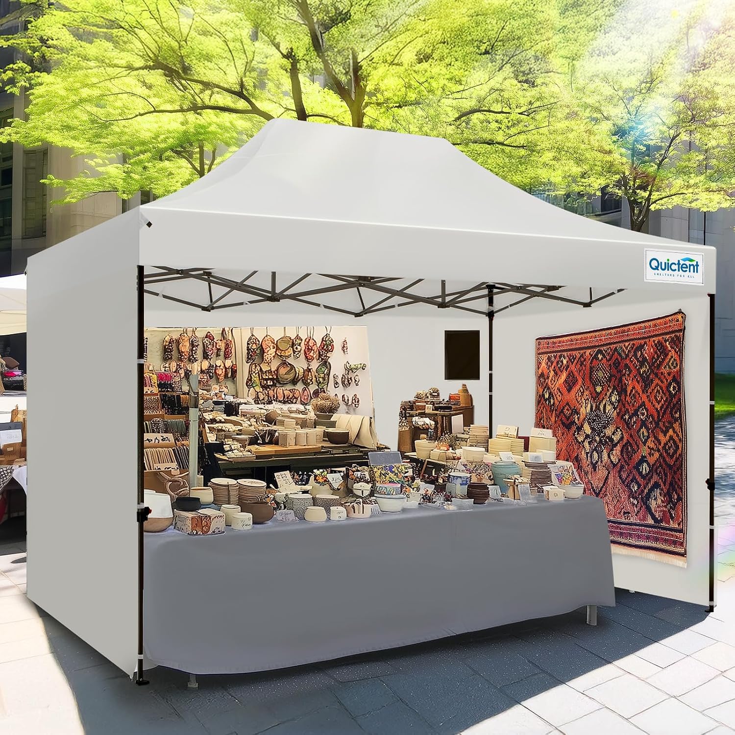 Quictent 10x15 Heavy Duty Pop up Canopy Tent with 3 Removable Sidewalls, Commercial Grade Instant Shelter with Wheeled Bag for Outdoor, Parties, Markets, 600D PU Coated UPF 50+ Sun Shield