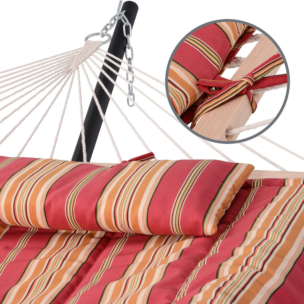 SUNCREAT Hammocks Portable Hammock with Stand, Carrying Bag, Hammock with Stand 2 Person Heavy Duty for Bedroom, Backyard, Patio, Balcony, Red Stripe