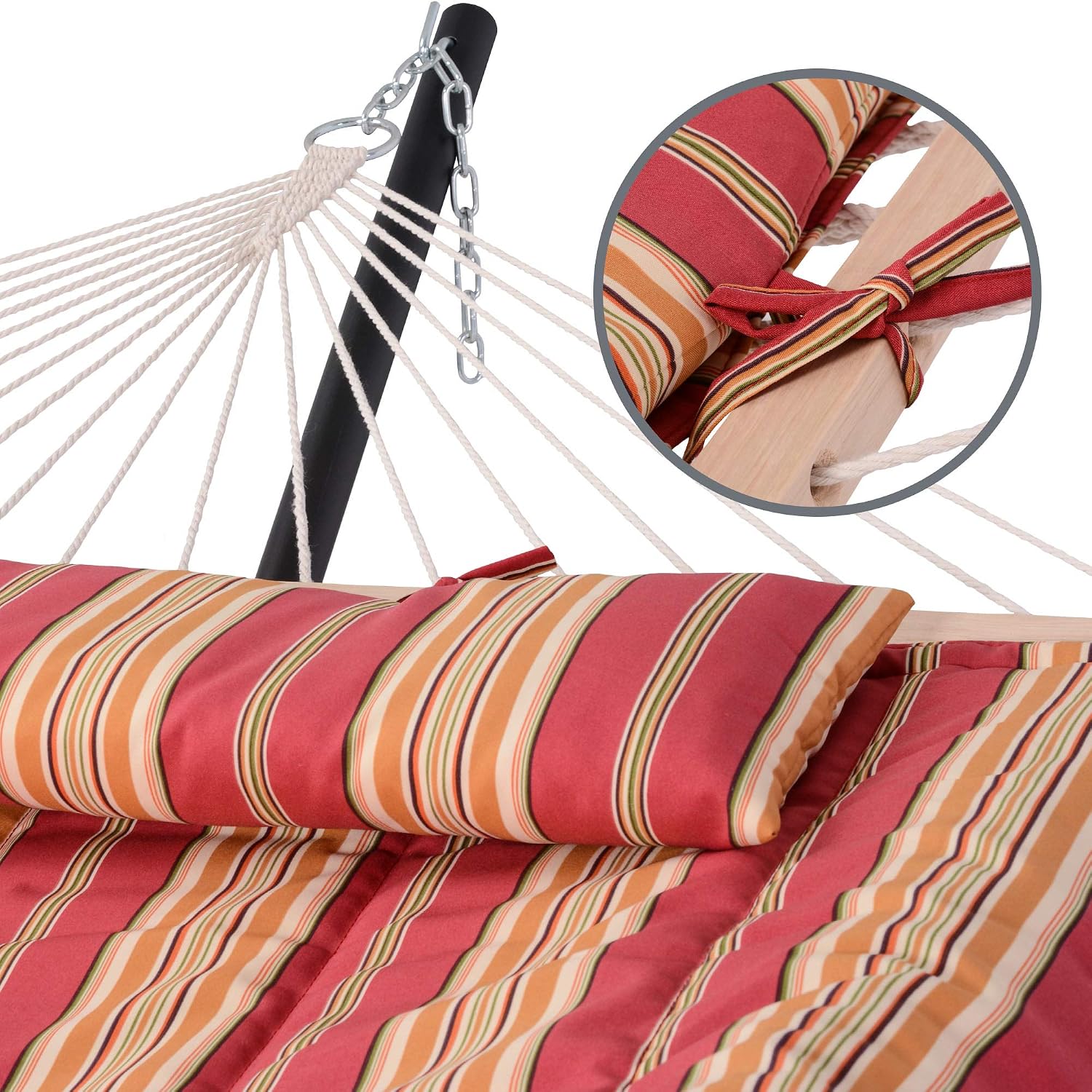 SUNCREAT Hammocks Portable Hammock with Stand, Carrying Bag, Hammock with Stand 2 Person Heavy Duty for Bedroom, Backyard, Patio, Balcony, Red Stripe