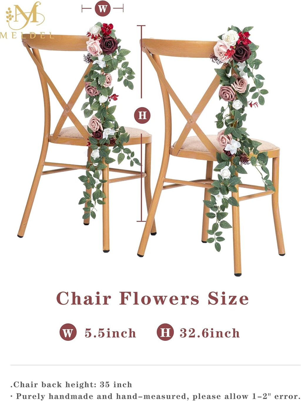 10pcs Wedding Aisle Decorations Chair Floral Swag Artificial Pew Flowers Hanging Garland Burgundy & Pink for Ceremony Reception Church Rose Floral Faux Arrangement Party Outdoor Garden Decor