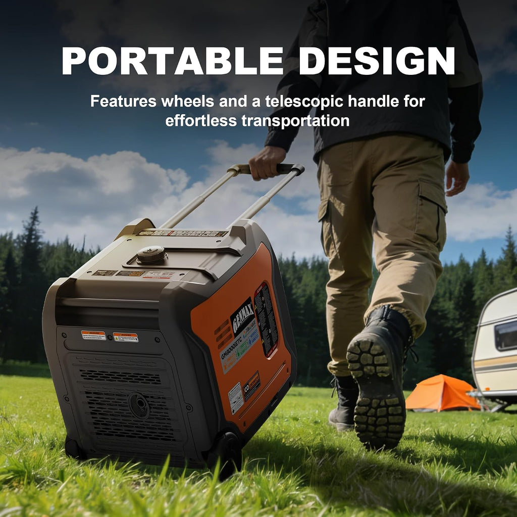 GENMAX 8000w Tri-Fuel Inverter Generator(2026Model)Features2Wire Auto Start/Stop,bluetooth APP Control,CO Sensor,Digital Display&50A Outlet-Ideal for Home Backup&Camping,EPA&CARB Compliant(GM8000iETC)