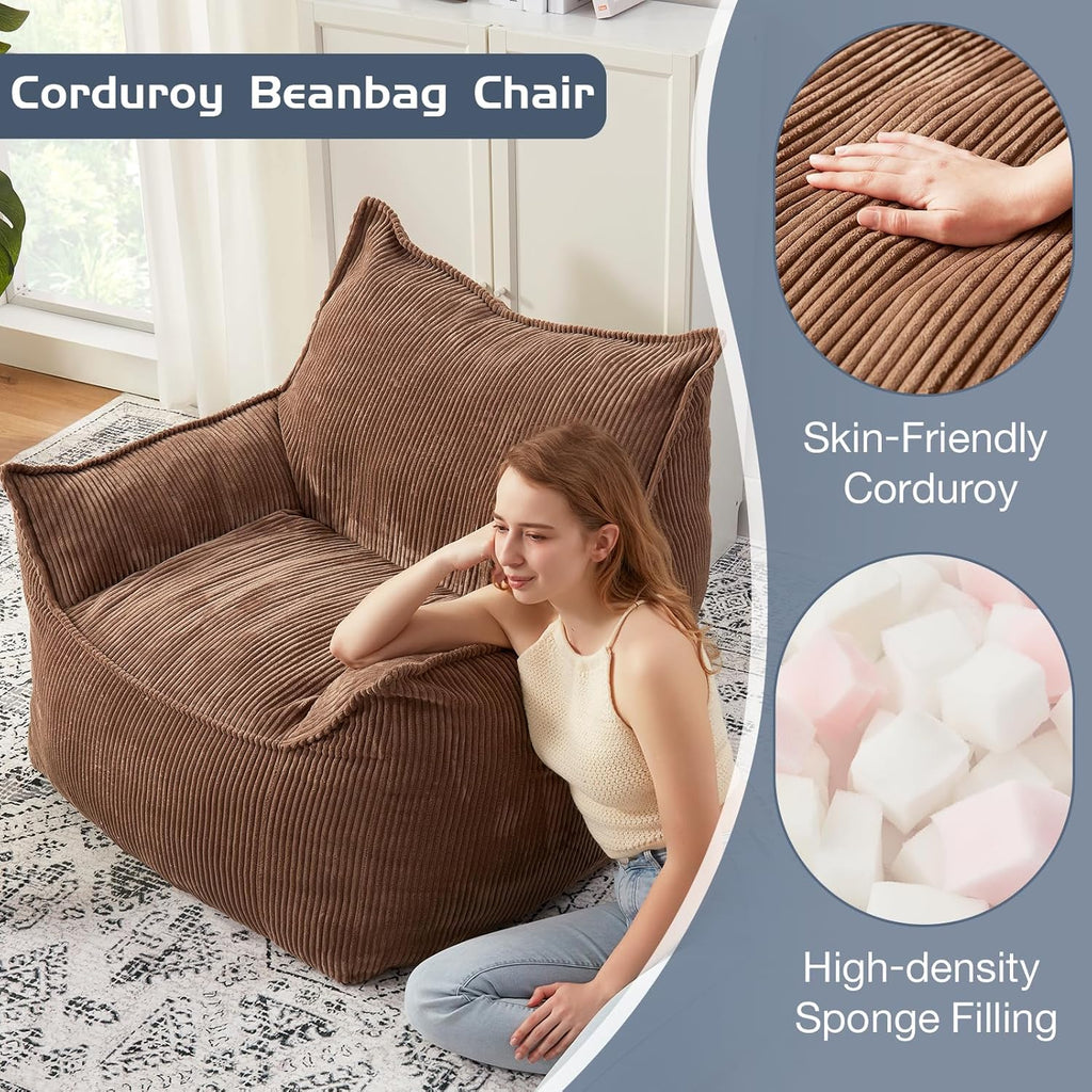 EBENCHICO Giant Bean Bag Chair Sofa for Adults Teens, Comfy Corduroy Large Bean Bag Chairs with Armrests for Bedroom Living Room, Adult BeanBag Lazy Sofa Couch Chairs with Filler Included