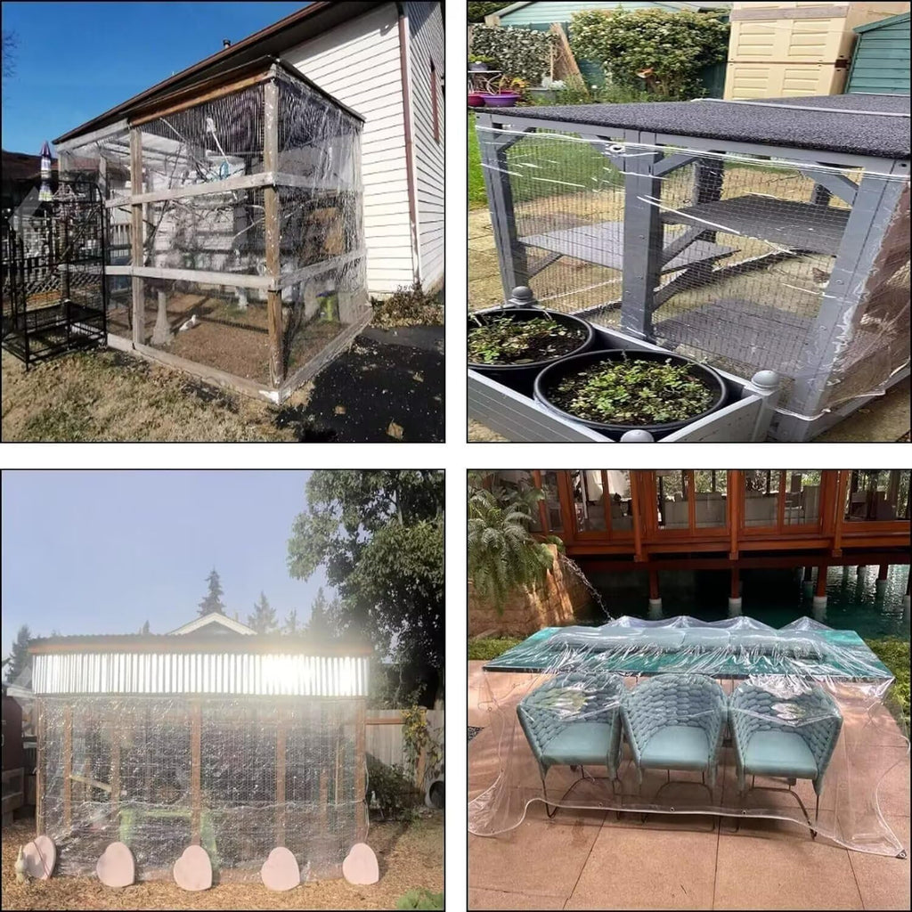 Clear Vinyl Tarp, 12' X 16', 14 Mil Clear Tarps Heavy Duty Outdoor Garden Rainproof Covering with Grommets, 420g/m² Tear Resistant PVC for Camping, Greenhouse, etc.