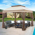 11x11 Pop Up Gazebo Tent with Mesh Netting, Instant Outdoor Canopy with UPF 50+ UV Protection, Water Resistant, Beige