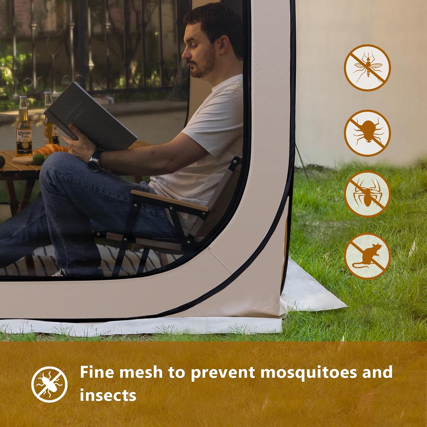 Werph 6x6 Pop Up Screen Tent, Mosquito Net Gazebo, UV Resistant Roof Waterproof Screen Canopy, Quick Setup Outdoor Shelter for Backyard, Patio, Garden, Picnic, Camping and Events, Beige