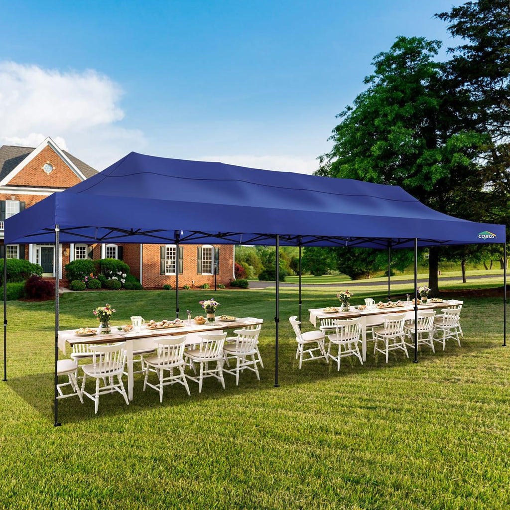 COBIZI 10x30 Pop up Canopy, Heavy Duty Outdoor Party Tents for Parties, Easy up UPF 50+ Waterproof Commercial Canopy with Wheeled Bag can fold, Dark Blue