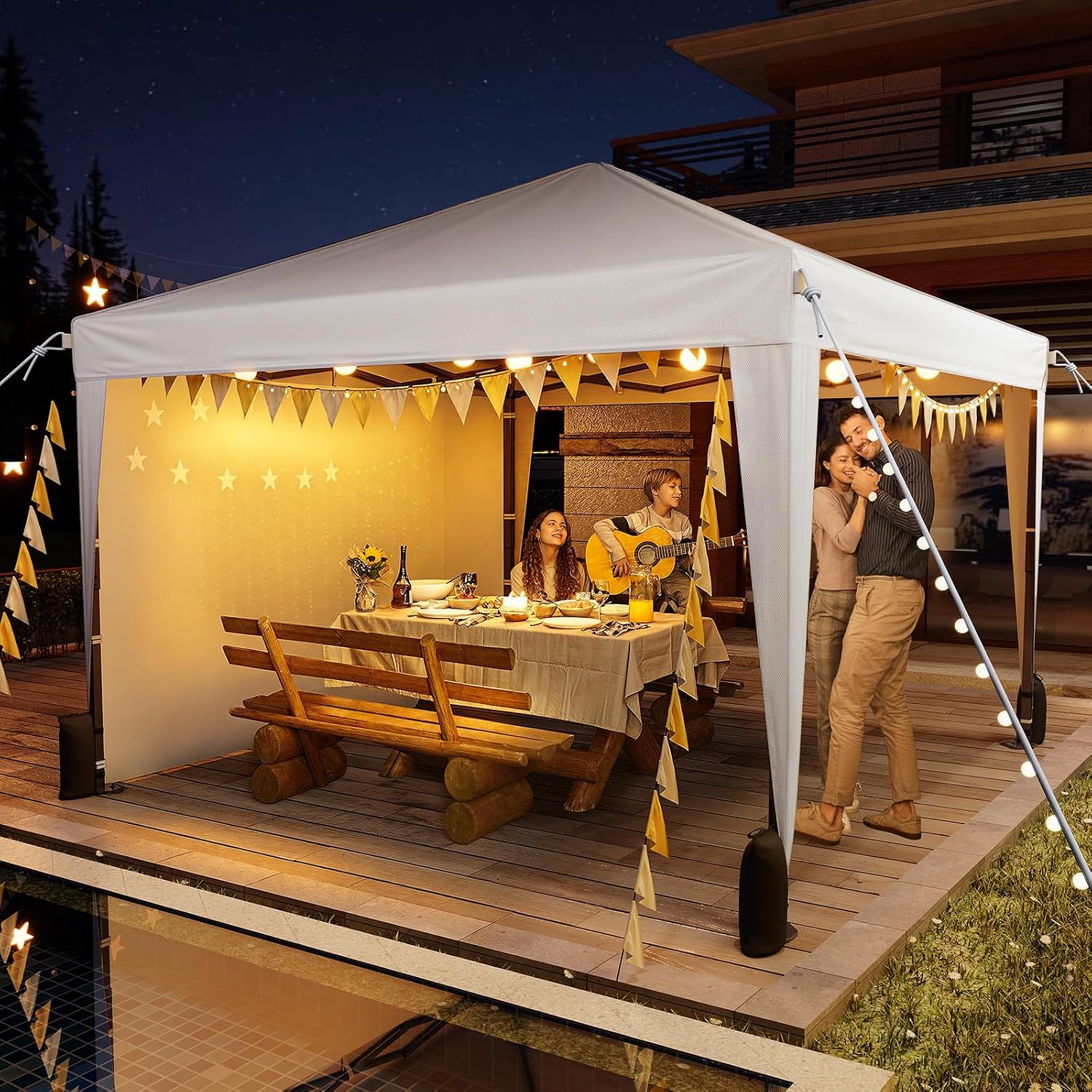 Driftalia 10x10 Pop Up Canopy with Sidewalls, Outdoor Instant Canopy Tent with Carry Bag for Commercial Events, Camping, Backyard Parties - White