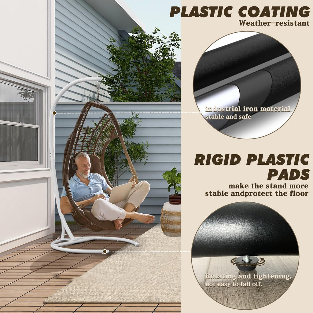 Hammock Stand Only Hammock Chair Stand Only Hanging Chair Stand Only Swing Stand Frame Outdoor Indoor Egg Chair Stand Only C Stand for Hanging Chair Swing Porch Heavy Duty (White)