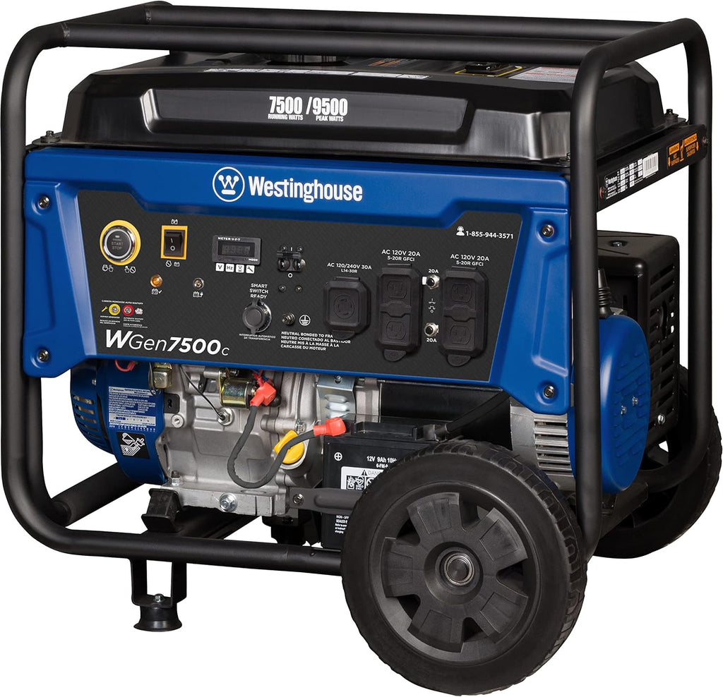 Westinghouse 9500 Peak Watt Home Backup Portable Generator, Remote Electric Start with Auto Choke, Transfer Switch Ready, Gas Powered, CO Sensor