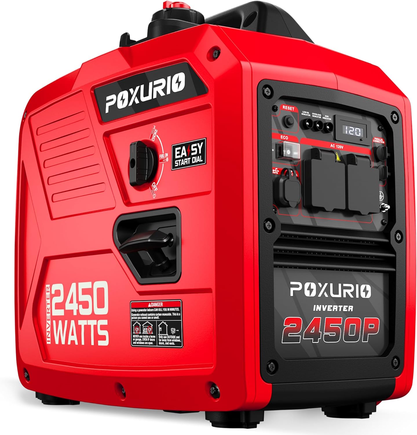 2450 Watt Inverter Generator, 120V Gas Powered Generator Super Quiet, RV Ready/EPA for RV, Camping and Home，Red