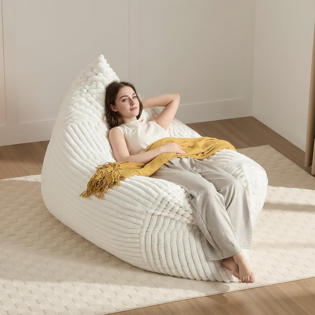 3-in-1 Giant Bean Bag Chair for Adults & Kids, Convertible Floor Sofa to Mattress, High-Density Foam Chair Bed with Washable Cover, Multi Functional Lounge Couch for Bedroom, Living Room (Beige)