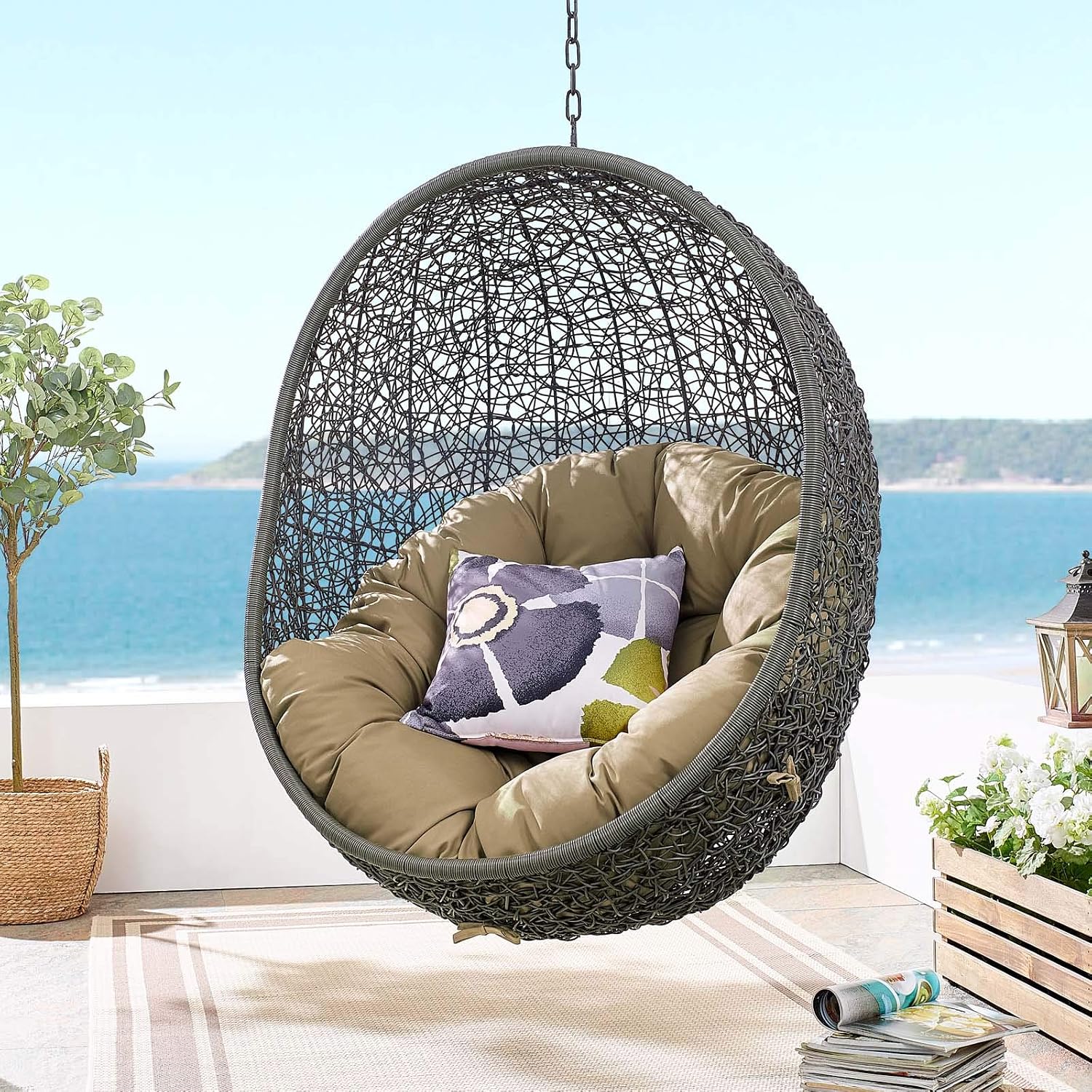 Modway Hide Outdoor Patio Swing Chair, Gray Mocha