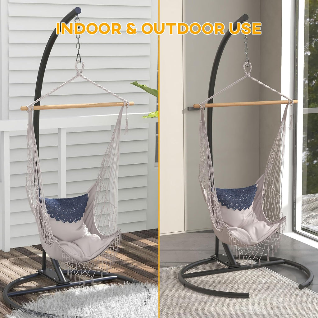 Outsunny Hanging Hammock Chair Stand with Round Base, C Hanging Stand Frame for Hammock Chair, Egg Chair, Porch Swing Chair, Indoor & Outdoor, Black