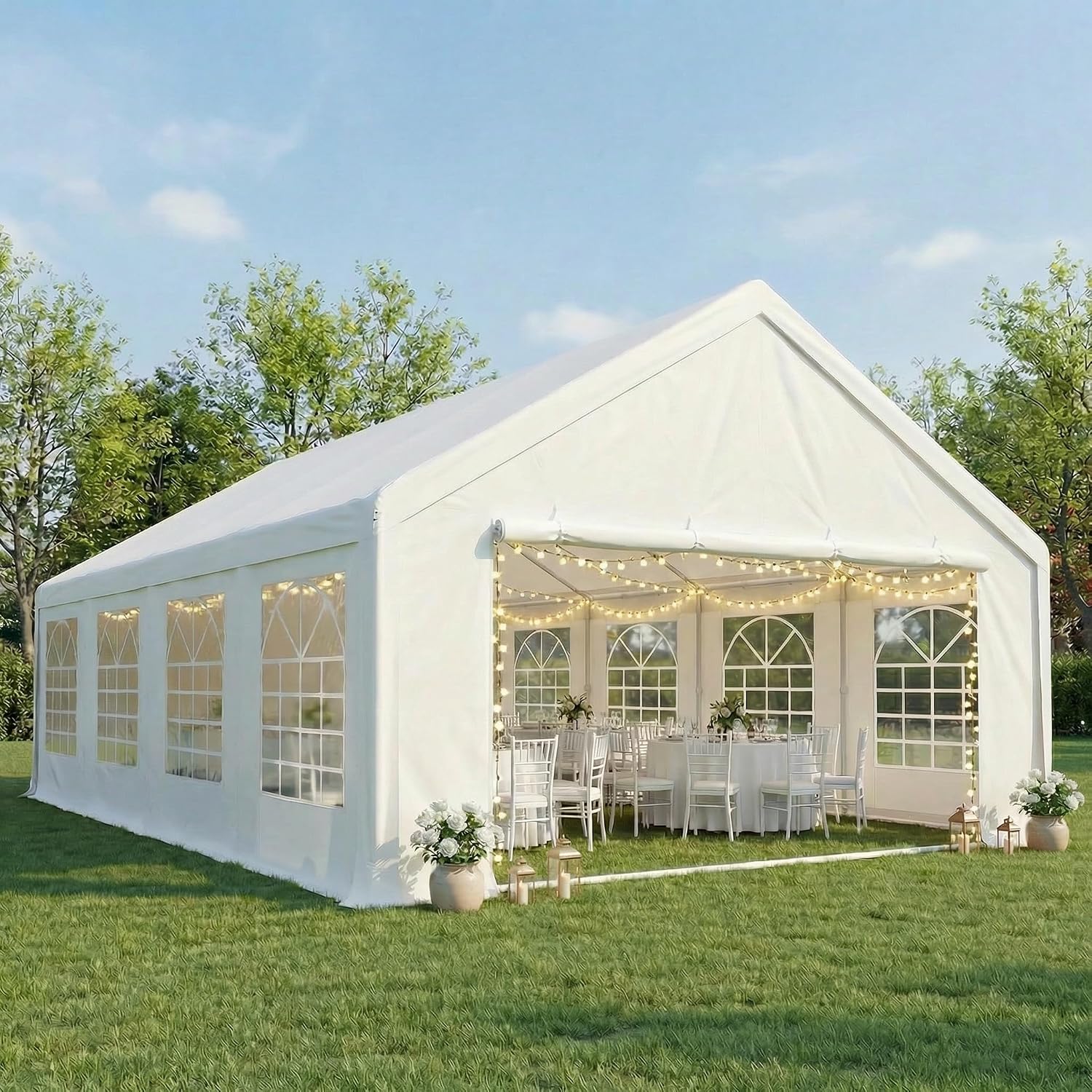 COBIZI 20x30 Heavy Duty Party Tent Outdoor Waterproof Canopy with 12 Church Windows & 8 Sidewalls, Built-in Sandbag, White Powder Coating Commercial Event Shelter Tents for Parties Wedding BBQ Patio