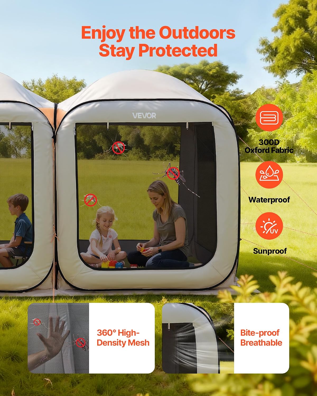 VEVOR Pop up Screen House Tent, 12 x 6 ft, 2 in 1 Screen Gazebo, Portable Screened in Canopy with Carry Bag, Netting Sides, Ground Stakes, for Garden, Patio, Backyard, and Outdoor Activities, Beige