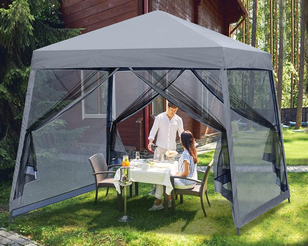 MASTERCANOPY Pop Up Gazebo Canopy Tent with Mosquito Netting (11x11, Light Gray)