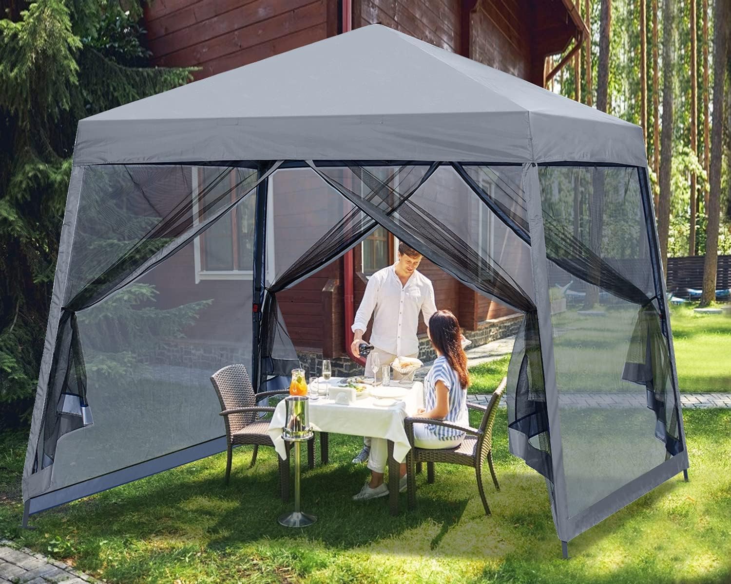 MASTERCANOPY Pop Up Gazebo Canopy Tent with Mosquito Netting (11x11, Light Gray)