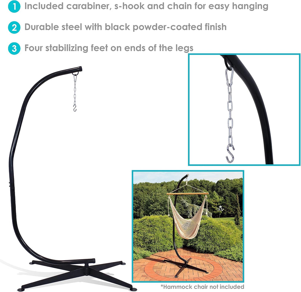Sunnydaze Steel C-Stand for Hanging Hammock Chair - Indoor or Outdoor Use - Durable 300-Pound Capacity - Black