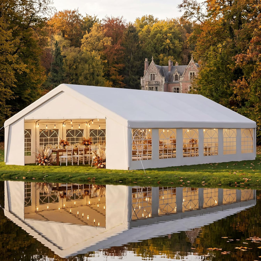 Aoxun 20x40 Party Tent Canopy for Weddings Waterproof Event Tent with Removable Sidewalls &Roll-up Door, Heavy-Duty Steel Frame for Outdoor Weddings, BBQ, Birthday Parties, & Camping,White