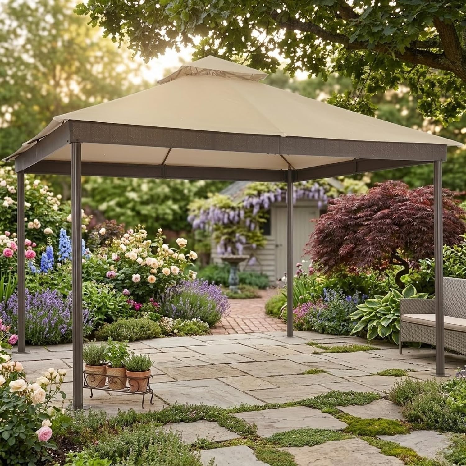 Garden Winds Durable 350 Replacement Canopy Top Compatible with La Palma I and II 10' x 12' Gazebos Models 5LGZ6530-5, 5LGZ6530 - Beige