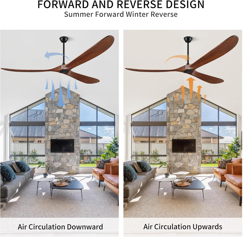 Ceiling Fans No Light, 84 Inch Extra Large Ceiling Fan with Remote, 3 Wood Blades DC Motor, High CFM,Propeller Outdoor Ceiling Fan for Patios Bedroom,Deep Walnut