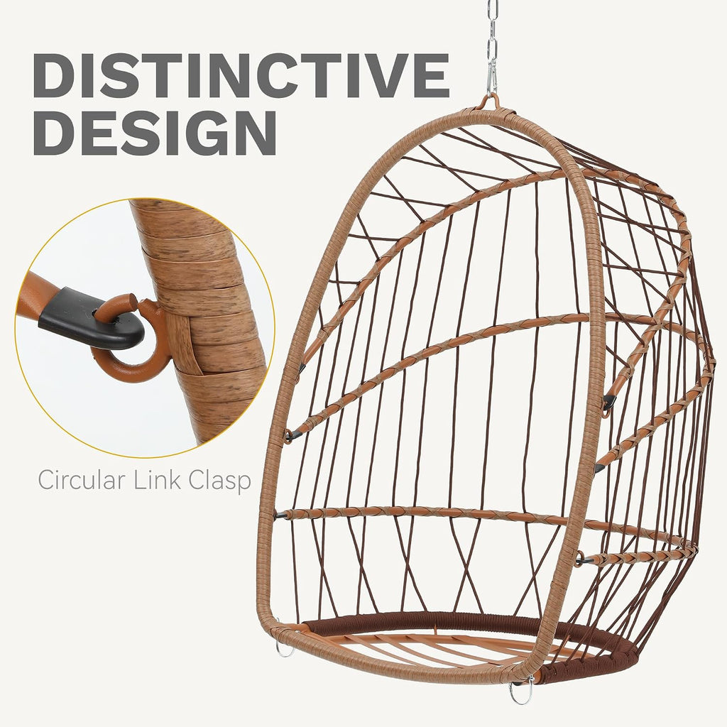 DWVO Egg Chair with Stand, Hanging Outdoor Rattan Wicker Patio Hammock Indoor Egg Chair with Cushion, Hanging Swing Chair 300lbs for Porch, Garden, Bedroom, Balcony, Beige