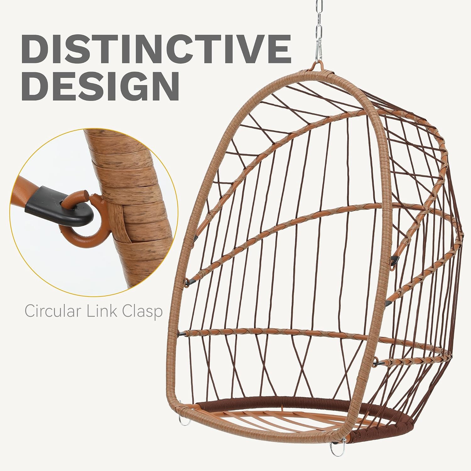 DWVO Egg Chair with Stand, Hanging Outdoor Rattan Wicker Patio Hammock Indoor Egg Chair with Cushion, Hanging Swing Chair 300lbs for Porch, Garden, Bedroom, Balcony, Beige