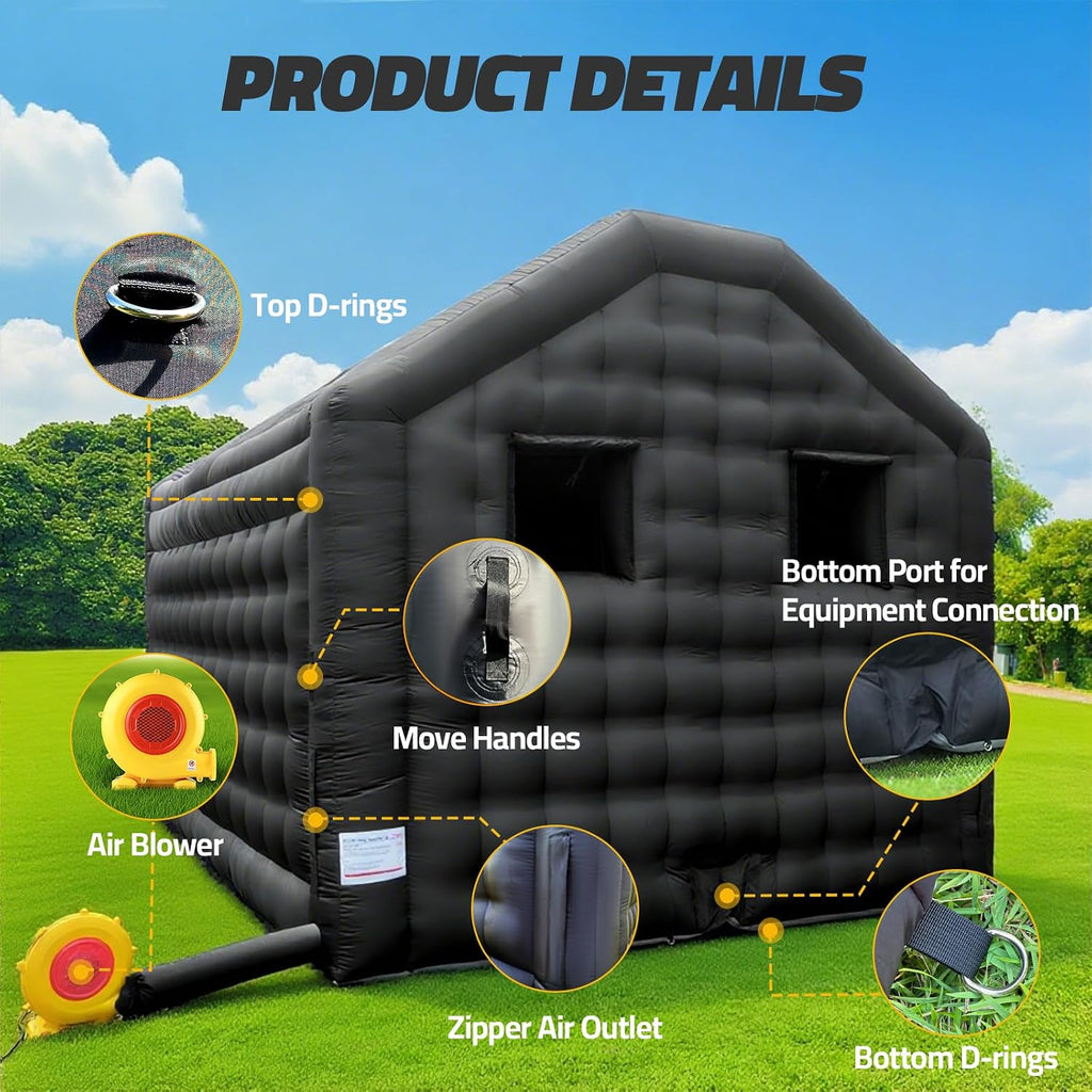 Small Inflatable Nightclub Tent 16.5x13x11.5Ft with Blower, Oxford Fabric Black Party Tent, Gazebo Event House for Backyard, Birthday, Rental Use