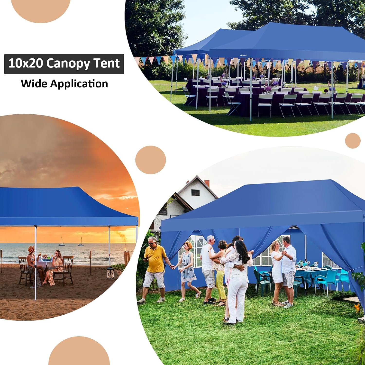 COBIZI 10x20ft Pop Up Canopy Tent with 6 Removable Sidewalls, Easy Up Commercial Canopy, Waterproof and UV50+ Gazebo with Portable Bag, Adjustable Leg Heights,Party Tents for Parties, with 4 Sandbags