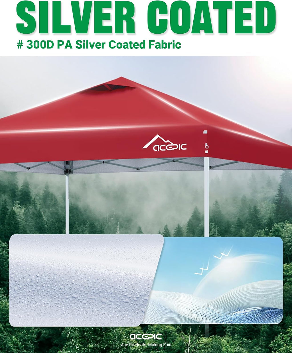 Acepic 10x10 Pop Up Canopy Tent,300D Silver-Coating Top,Pop Up Canopy Tent Instant Portable Shelter with 1-Button Push and Wheel Carry Bag, 8 Stakes and 4 Canopy Weights (Lava Red, 10x10)