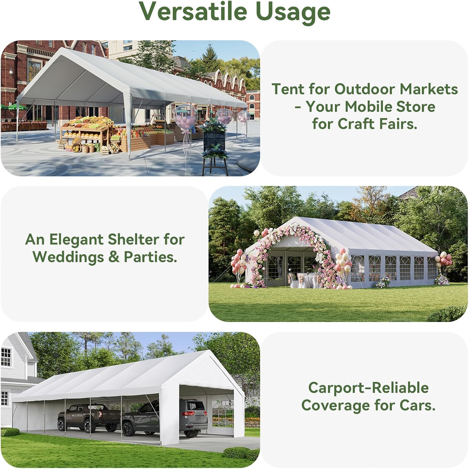 Aoxun 20x40 Party Tent Canopy for Weddings Waterproof Event Tent with Removable Sidewalls &Roll-up Door, Heavy-Duty Steel Frame for Outdoor Weddings, BBQ, Birthday Parties, & Camping,White
