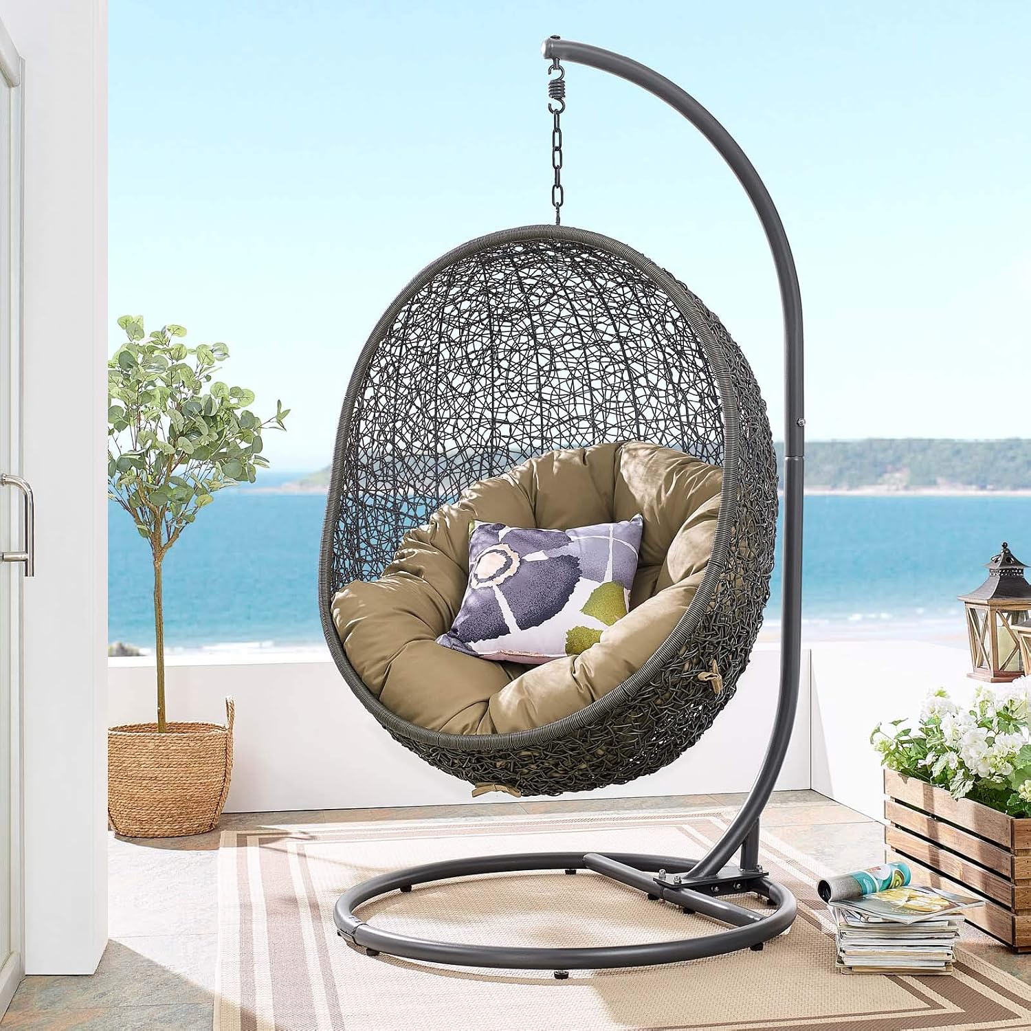 Modway Hide Outdoor Patio Swing Chair, Gray Mocha