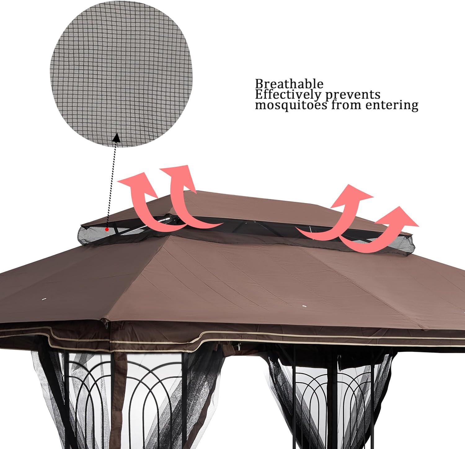 10x13 Ft Outdoor Patio Gazebo Replacement Canopy, Double Tiered Roof Top Cover, UV Protection & Waterproof Fabric, Fits 10x13 Gazebo Frame, Brown(Frame Not Included)