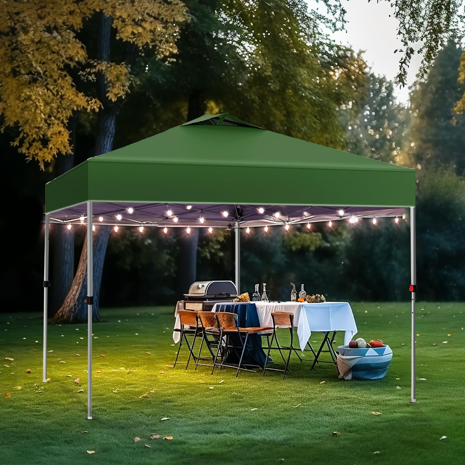 PHI VILLA Pop-up Canopy 10x10 Patio Tent Instant Gazebo Canopy with Wheeled Bag, Portable Lightweight Folding w/Adjustable Height,Green