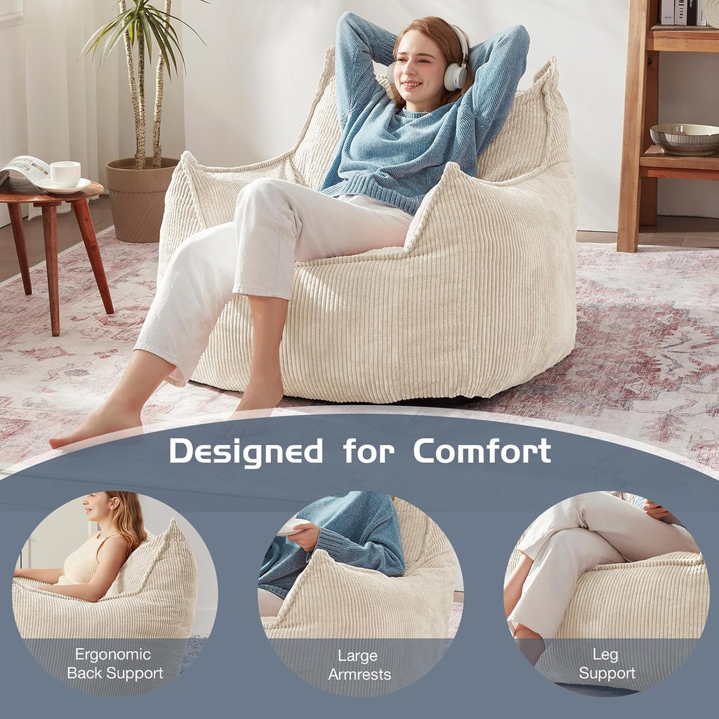 EBENCHICO Giant Bean Bag Chair Sofa for Adults Teens, Comfy Corduroy Large Bean Bag Chairs with Armrests for Bedroom Living Room, Adult BeanBag Lazy Sofa Couch Chairs with Filler Included