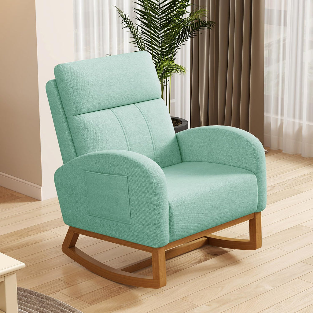 Gaussen Glider Rocking Chair Nursery Comfy Accent Chair with High Backrest Upholstered Living Room Chairs with Side Pocket Armchair Reading Chair for Bedroom Nursery Office, Green