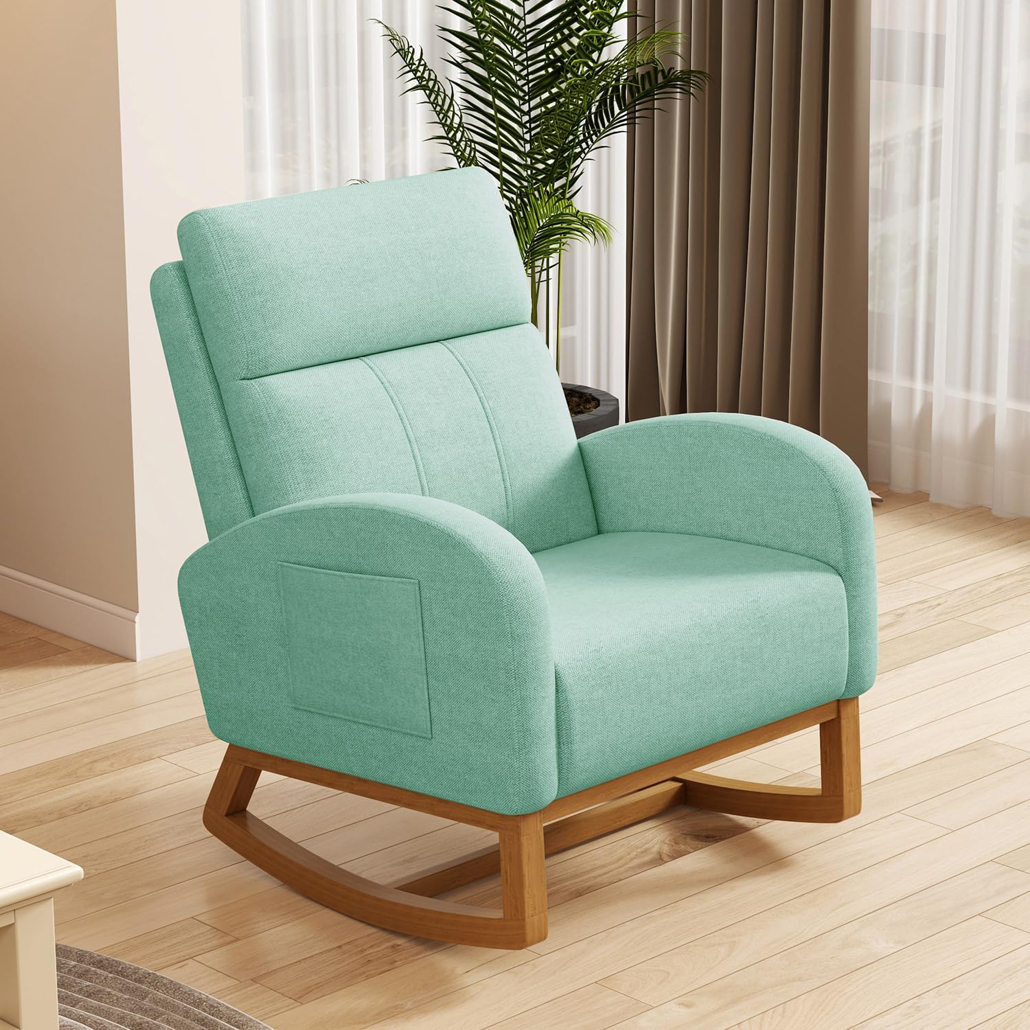 Gaussen Glider Rocking Chair Nursery Comfy Accent Chair with High Backrest Upholstered Living Room Chairs with Side Pocket Armchair Reading Chair for Bedroom Nursery Office, Green