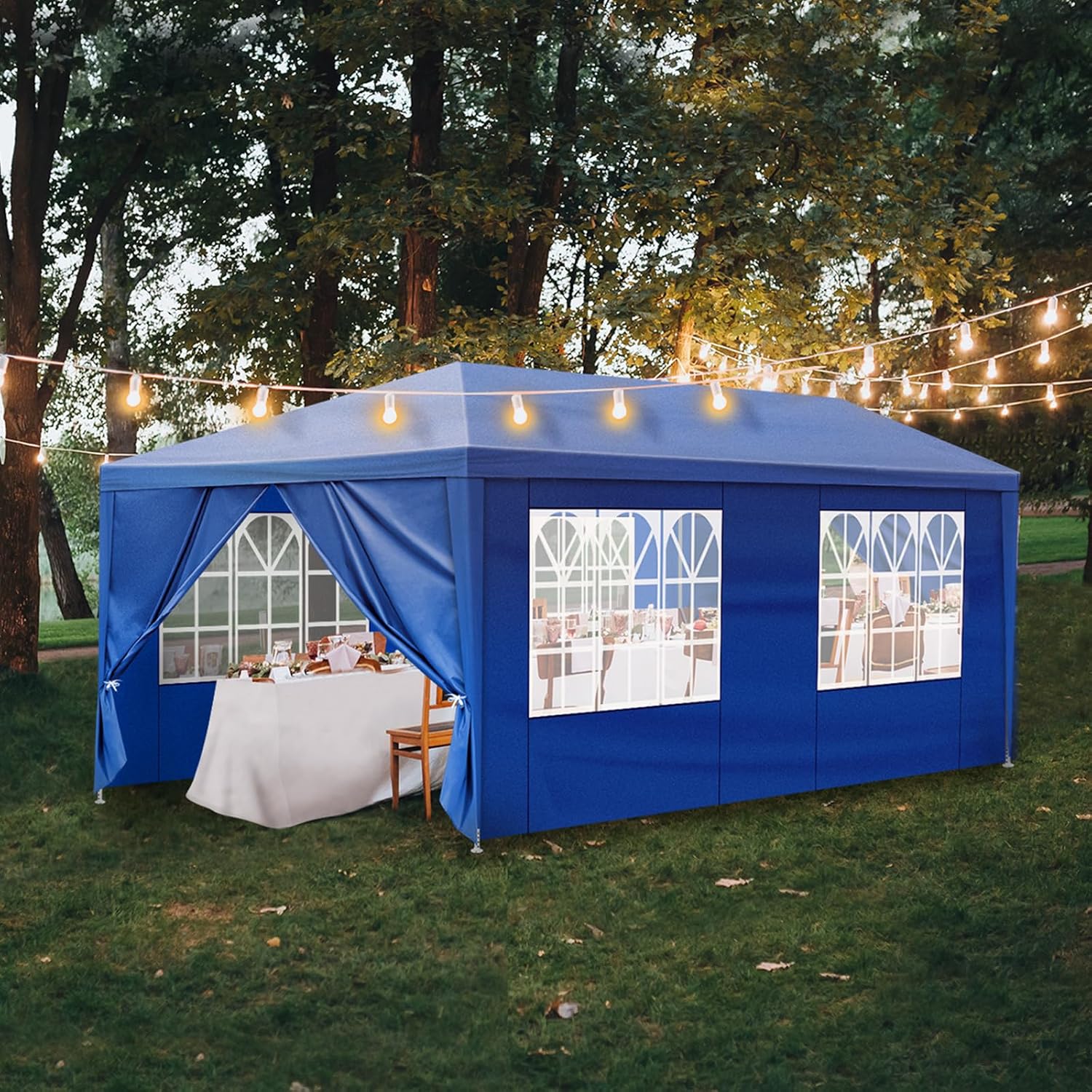 Party Tent for Outdoor Wedding, Birthday, Event, Patio Gazebo, Carport Canopy Shade With Removable Sidewalls & Transparent Window (10'x20'/6 Sidewalls Blue)