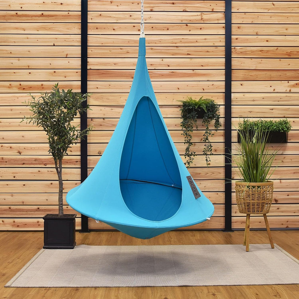 Cacoon Hanging Chair for Kids - Weight Capacity 220Lbs - Outdoor and Indoor Use - Hanging Kit Included - Aluminum Ring for Durability (True Turquoise)