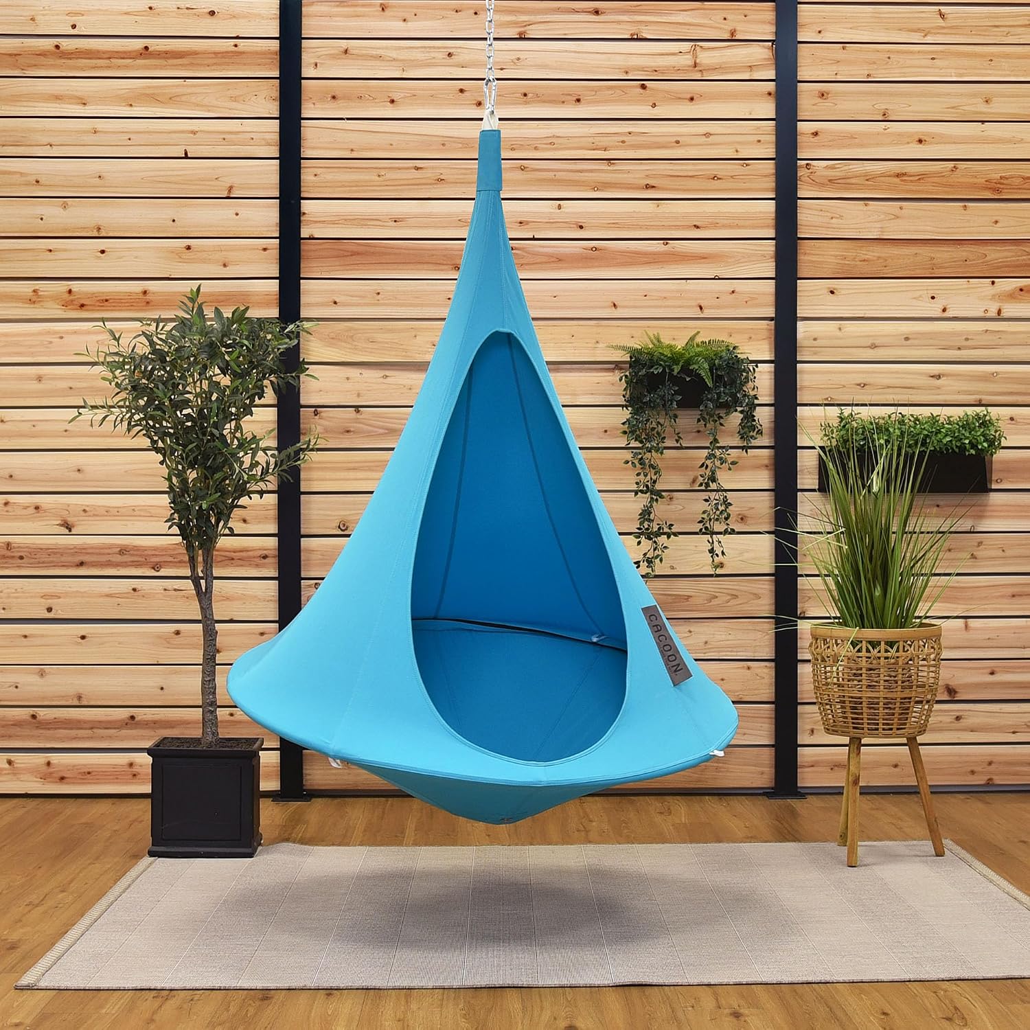 Cacoon Hanging Chair for Kids - Weight Capacity 220Lbs - Outdoor and Indoor Use - Hanging Kit Included - Aluminum Ring for Durability (True Turquoise)